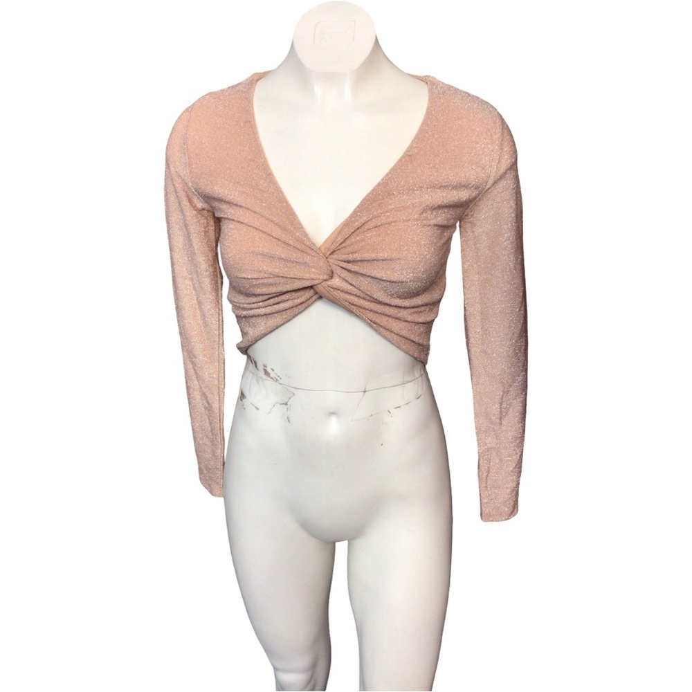 Wet Seal Pink Twist-Front Sparkly Crop Top‎